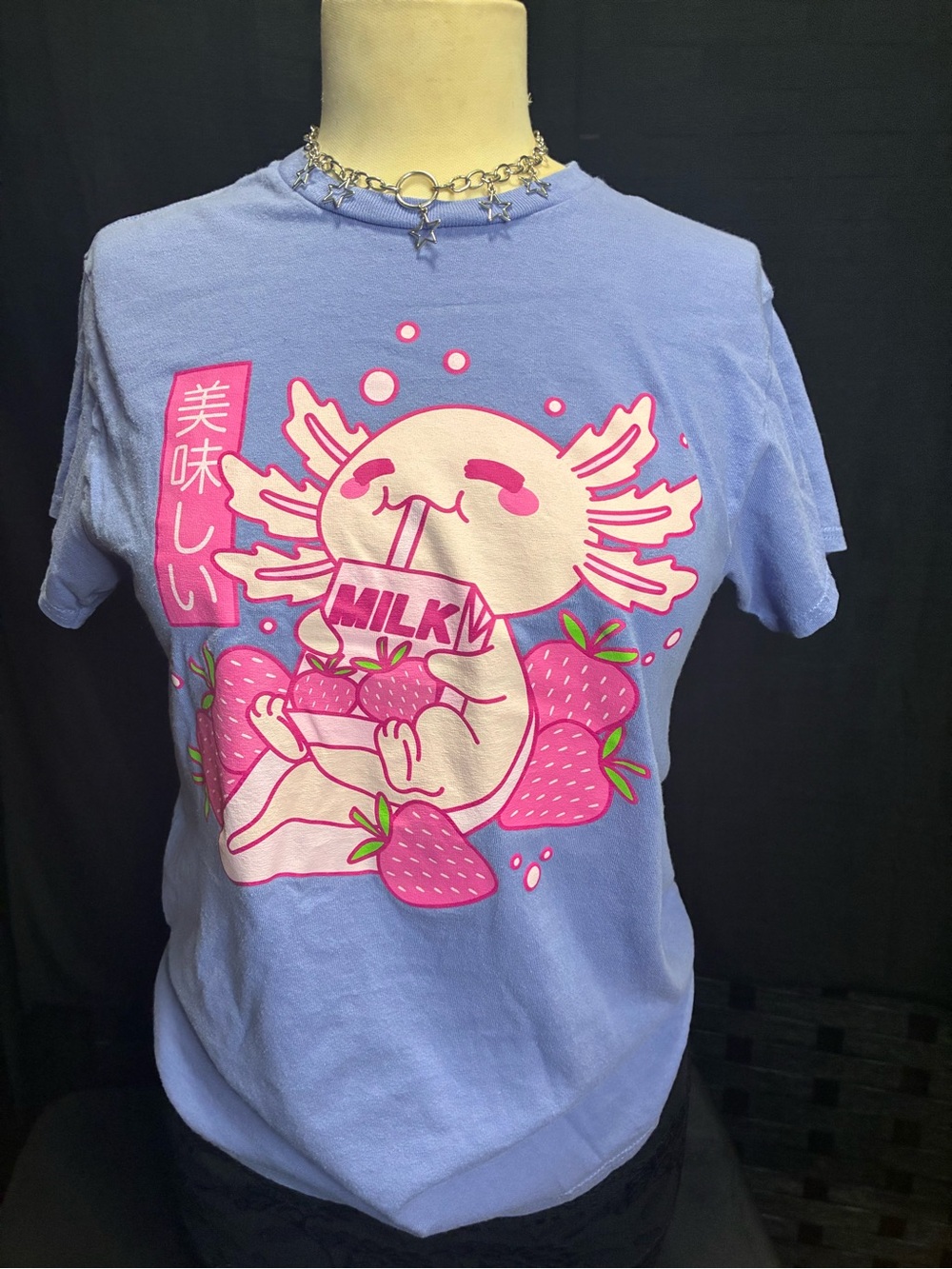 Hot Topic Lilac Axolotl Milk & Strawberry Graphic Tee